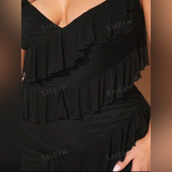 NWT SHEIN BAE Plus Size Women Ruffled Hem Slit Dress BLACK - Picture 6 of 7